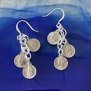 2/$29 Coin Dangle Mini Silver Earrings 1.75” Minimalist Boho